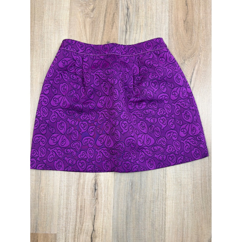 Anthropologie HD in Paris Purple Paisley Heart Jacquard Mini Skirt Size 6